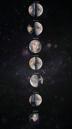 an image of the moon with many different faces