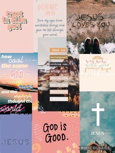 a collage of images with the words god is good