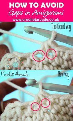 crochet instructions for how to avoid gapes in an amigurm stitch