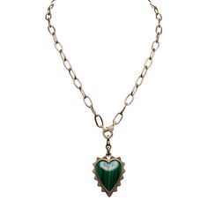 This is part of Chairish’s Fine Jewelry assortment.  Our captivating Malachite and Gold Heart Charm, encased in luxurious 14-karat gold—a striking statement piece that exudes elegance and sophistication. Elevate your jewelry collection with this exquisite charm, designed to be the ultimate statement accessory, radiating charm and individuality wherever it is worn.   Please note: Chain not included with purchase Luxury Heart Charm Jewelry For Formal Occasions, Luxury Formal Jewelry With Heart Charm, Luxury Heart Pendant Jewelry With Detachable Feature, Luxury Jewelry With Detachable Heart Pendant, Elegant Heart-shaped Emerald Jewelry, Luxury Malachite Necklaces For Gifts, Luxury Heart-shaped Jewelry With Detachable Pendant, Elegant Emerald Jewelry With Heart Charm, Luxury Heart-shaped Emerald Jewelry