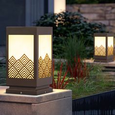 "Modern Outdoor Fence Post Lights Garden Lights Landscape Lighting Pillar Light Waterproof Decorative Post Lantern Lamp Pathway Lights" Farmhouse Ceiling Fan, Pattern Landscape, Marble Lamp, Thick Base, Pillar Lights, Lantern Post, Circle Light, Outdoor Lighting Landscape, Flush Mount Ceiling Fan