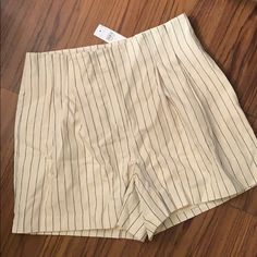 High Rise, Pen Stripe, Cotton Linen Blend, Pockets In Front And Back Shorts. Never Worn. Chic High Waist Striped Shorts, Chic Striped High-waisted Shorts, White Lined Bottoms For Summer, Lined Cotton Bottoms For Summer, Summer Cotton Lined Bottoms, Summer Lined Cotton Bottoms, White Lined Summer Bottoms, Casual Lined Bottoms For Summer, Chic Striped Shorts With Elastic Waistband