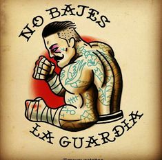 a drawing of a man with tattoos on his arm and leg holding a boxing glove