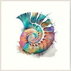 Lightly textured 100% cotton paper. Gallery quality vibrant prints with white border for easy framing. Multiple standard sizes offered. Additional sizes are available. Ammonite Fossil Watercolour 30s Style, 3 D Art, Ammonite Fossil, Zentangle Drawings, Creature Drawings, Sea Creature, Water Colors