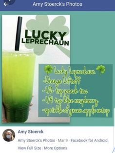 the facebook page for lucky leprechaun shows an image of a green drink