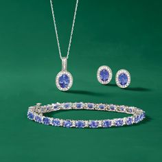 Ross-Simons - 9.50ct t. w. Tanzanite, .31ct t. w. Diamond Bracelet in 14kt White Gold. 8". The vibrant side of luxury: this bracelet reveals the beauty of tanzanite with 9.50 ct. t. w. of the gemstone in elegant oval cuts. Set in 14kt white gold, the piece also shimmers with .31 ct. t. w. of round brilliant-cut diamonds in between. Figure 8 safety. Push-button clasp, diamond and tanzanite bracelet. Tanzanite Bracelet, Tanzanite Diamond, Fine Jewelery, Figure 8, Round Brilliant Cut Diamond, Push Button, Round Brilliant, Diamond Bracelet, 50 %