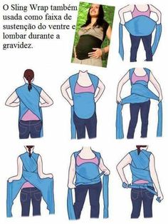 the instructions for how to wear a wrap around her waist and belly, with pictures on it