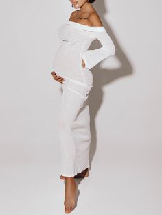 Momyknows White Off Shoulder Backless Drawstring Sheer Elegant Fashion Bodycon Photoshoot Maternity Maxi Dress Bodycon Photoshoot, Studio Pregnancy Photoshoot, Elopement Dresses, Maternity Photoshoot Dress, Gender Reveal Outfits, Maternity Sundress, Plus Size Maternity Dresses, Photoshoot Maternity