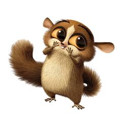 a cartoon squirrel with big eyes standing on its hind legs and looking at the camera