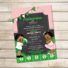 Personalized Touchdowns or Tutus Gender Reveal Party Gender Reveal Party Invitations, Football Theme, Baby Gender Reveal Party, Gender Reveal Invitations, Baby Gender Reveal