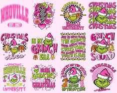 the grin's christmas stickers are pink and green