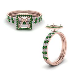 an emerald and diamond engagement ring set in 18k rose gold