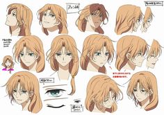 some anime character's hair styles and their expressions