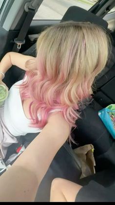 Purple Dye On Blonde Hair, Pink Peak A Boo Blonde Hair, Pink Barbie Hair, Barbie Pink Highlights, Pink Mermaid Hair, Blonde Hair Colored Highlights, Pink Highlighted Hair, Barbie Highlights, Pink Streaks In Blonde Hair