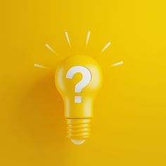 a yellow light bulb with a question mark on the side against a bright yellow background