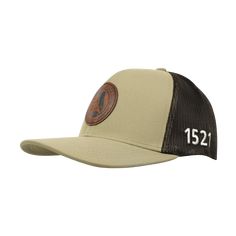 These mesh trucker hats are comfortable with adjustable snapbacks and curved brims. Contrasting stitching and custom tan leather boot patch logo on the front and our signature "1521" embroidered on the side. Custom details are all over this hat, inside and out! Khaki Trucker Hat For Outdoor, Khaki Trucker Baseball Cap For Outdoor, Khaki Trucker Snapback Hat For Outdoor, Trucker Style Fitted Hat With Logo Patch, Khaki Flat Brim Trucker Hat For Outdoor, Trucker Hat With Leather Patch And Flat Brim, Brown Trucker Hat For Outdoor, Trucker Style 5-panel Hat With Leather Patch, Brown Trucker Hat With Logo Patch For Outdoor