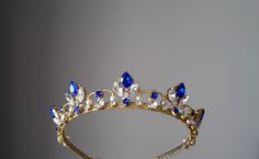 Sapphire Tiara, Pearl Tiara Wedding, Tiara Royal, Sapphire Blue Weddings, Crystal Crown Wedding, Crown Gold, Pearl Tiara, Royal Blue Wedding, Gold Tiara