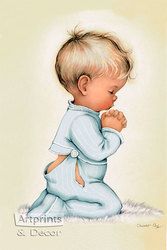 a drawing of a baby sitting on the ground with his hands clasped to his chest