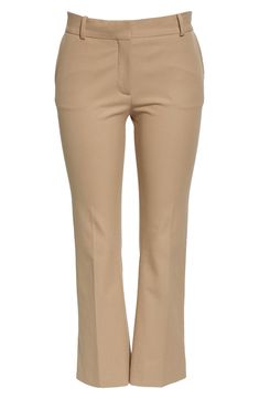 A fun bootcut flare adds a cool modern vibe to these cute cropped trousers that transition seamlessly from office to an evening out. 26 1/2" inseam; 18 1/2" leg opening; 11" front rise; 14 1/2" back rise (size 8) Zip fly with hook-and-bar closure Front slant pockets; back welt pockets 96% cotton, 4% elastane Dry clean Imported Women's Clothing Chic Straight Leg Flares For Spring, Trendy Workwear Flares For Fall, Trendy Flares For Workwear In Fall, Chic Flared Hem Pants For Spring, Chic Spring Pants With Flared Hem, Trendy Flares For Work During Fall, Chic Spring Flared Hem Pants, Chic Stretch Cropped Leg Dress Pants, Spring Workwear Bottoms With Flared Hem