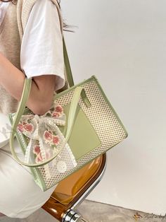 Bird in Bag - Woven Flower Design Scarf Shoulder Bag with Fashionable Hollow Out Detailing Green Flower-shaped Bag For Spring, Cute Flower-shaped Bag For Spring, Cute Flower-shaped Bags For Spring, Green Floral Shoulder Bag For Everyday Use, Green Flower Shaped Shoulder Bag For Summer, Green Flower-shaped Shoulder Bag For Summer, Green Floral Shoulder Bag For Summer, Trendy Flower-shaped Shoulder Bag For Shopping, Cute Flower-shaped Spring Bag