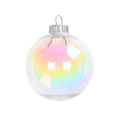 a glass ornament with a rainbow colored design