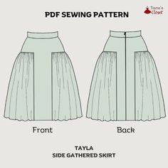 the front and back view of a skirt pattern