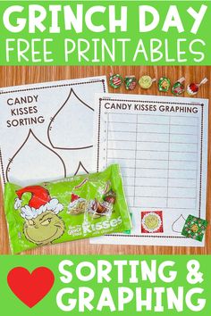 the grinch day free printables for sorting and graphing with candy kisses