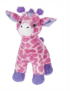 a pink and purple giraffe stuffed animal