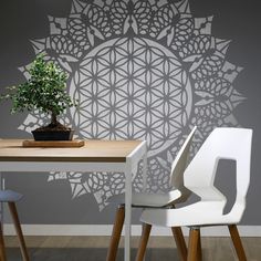 Flower Of Life Mandala Stencil- Large Mandala Art Stencil For Painting Flower Of Life Stencil, Flower Of Life Mandala, Mandala Wall Stencil, Flower Of Life Pattern, Yoga Studio Decor, Mandala Stencils, Mandalas Painting, Stenciled Floor, Mandalas Drawing