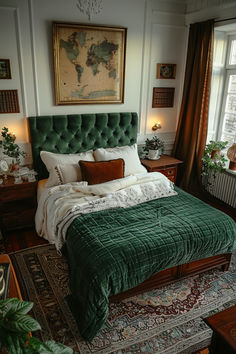 old money bedroom, old money home decor, home decor Bedroom Revamp Ideas, Classic Cozy Bedroom, Old Money Apartment Decor, Cozy Neutral Bedroom Romantic, Edwardian Bedroom Ideas, Old Bedroom Vintage, Old Style Bedroom, Modern Antique Bedroom, Green Headboard Bedroom Ideas