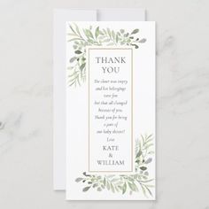 a thank card with greenery and gold foil