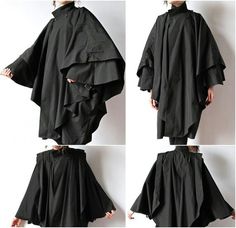 More black cape poncho coat 80s Convertible, Inverness Cape, Remake Clothes, Poncho Design, Armor Clothing, Black Cape, Concept Clothing, Period Outfit