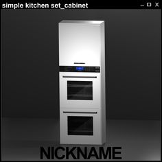 an image of two ovens stacked on top of each other with the words simple kitchen set cabinet next to them