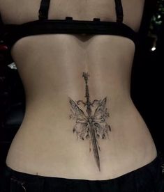 Big Pretty Tattoos, Whimsysigilism Tattoo, Tattoos Female Back, Manly Tattoos Ideas, Whimsical Back Tattoo, Back Tattoo Cybersigilism, Fran Bow Tattoo, Cybersigilism Tattoo Back, Simple Back Tattoo