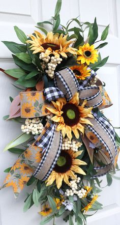 a sunflower wreath on the front door