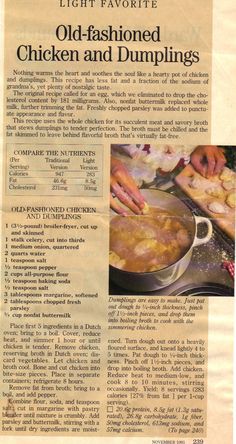 an article about old fashioned chicken and dumplings