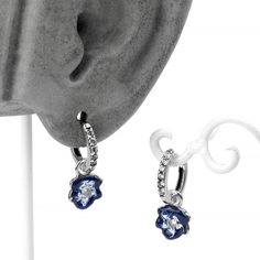 Elegant Single Blue Cartilage Earring, Elegant Blue Single Cartilage Earring, Elegant Blue Huggie Earrings For Everyday Wear, Elegant Blue Single Huggie Earring, Elegant Blue Drop Huggie Earrings, Types Of Piercings, Ear Weights, Huggie Earrings, Flower Charm