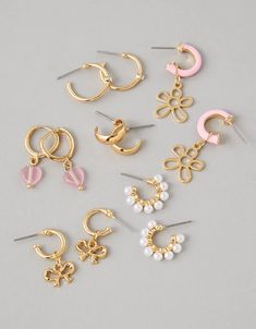 AEO Rosette Hoop Earrings 6-Pack Cute Summer Earrings, Cute Preppy Outfits, Cute Bracelets