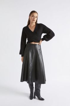 Leather Midi Circle Skirt Black Midi Circle Skirt, Design Circle, Wrap Sweater, Circle Shape, Feel It