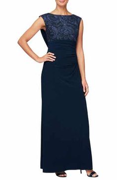 Alex Evenings Embellished Cold Shoulder Column Evening Gown | Nordstrom Cowl Back Dress, Empire Waist Gown, Long Formal Dress, Sleeveless Gown, Alex Evenings, Column Gown, Empire Waist Dress, Chiffon Gown, Elegant Dresses Long