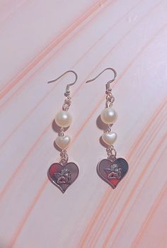 10 mm hooks hypoallergenic iron Hachi Nana Earrings, Valentine's Day Dangle Pearl Earrings For Pierced Ears, Silver Pearl Earrings For Valentine's Day, Dangle Pearl Earrings For Valentine's Day, Valentine's Day Dangle Pearl Earrings, Dainty Coquette, Coquette Jewelry, Pearl Dangle Earrings, Jewelry Beaded