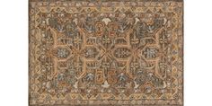 an antique rug with many different designs and colors on the carpet is shown in brown, beige