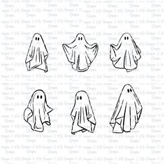 four different shapes of ghost paper dolls