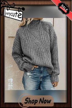 Turtleneck Twist Knit Top Pullover Casual Solid Cable Knit Turtleneck, Casual Solid Color Cable Knit Turtleneck, Casual Cable Knit Turtleneck, Casual High Neck Cable Knit Sweater, Stretch Cable Knit High Neck Sweater, Stretch High Neck Cable Knit Sweater, Trendy Knitted Gray Sweater, Solid Chunky Knit Tops, Trendy Gray Knitted Sweater