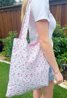 Spring Pink Cotton Shoulder Bag, Pink Cotton Shoulder Bag For Spring, Pink Cotton Bags With Pockets, Pink Cotton Bag With Pockets, Spring Picnic Cotton Bag, Gingham Cotton Bags For Everyday Use, Pink Cotton Shoulder Bag For Everyday Use, Everyday Reversible Pink Shoulder Bag, Cotton Tote Shoulder Bag For Picnic