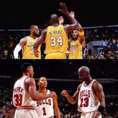 three different shots of the same basketball player, one with his hands in the air