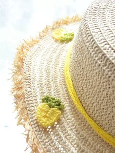 Materials: straw, polyester Head circumference 21.7 - 22.8 in | 55 - 58cm Yellow Straw Sun Hat For Spring, Yellow Summer Straw Hat, Yellow Crochet Hat For Summer Beach, Yellow Straw Summer Hat, Yellow Straw Hat For Beach, Yellow Brimmed Straw Hat For The Beach, Casual Yellow Crochet Hat For Beach, Adjustable Yellow Summer Crochet Hat, Yellow Crochet Brimmed Hat For Summer