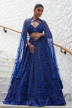 Shop for these amazing collections of Blue Net Embroidered Sequin Geometric Pattern Beadwork Lehenga Set For Women by Nitika Gujral online at Aza Fashions. Blue Anarkali Net Set, Blue Anarkali Set In Net, Blue Anarkali Set, Royal Blue Floor-length Lehenga For Wedding, Festive Blue Net Sets, Festive Blue Net Lehenga, Blue Net Dupatta For Reception, Blue Net Lehenga For Festive Occasions, Anarkali Style Blue Lehenga In Net Material