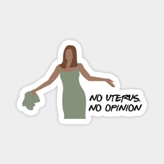 a woman in a green dress with no utensils, no opinion sticker