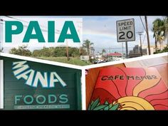 there are many signs on the side of this building that say paia and mama foods